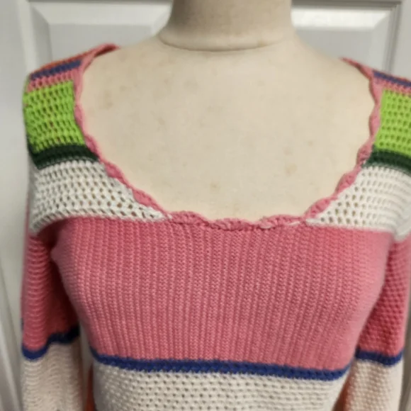 Hippie Rose Multicolor Striped Crochet Sweater - Picture 2 of 13